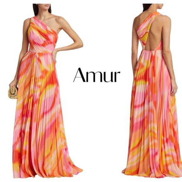 Amur Women's Multicolor Morris Pleated One-Shoulder Gown Dress Sz 6 NWT - Picture 1 of 15